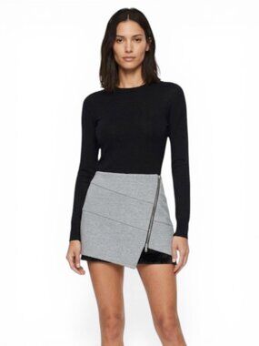 Intermix Heather Gray Black Diagonal Zipper Layered Asymmetric Mini Skirt New S